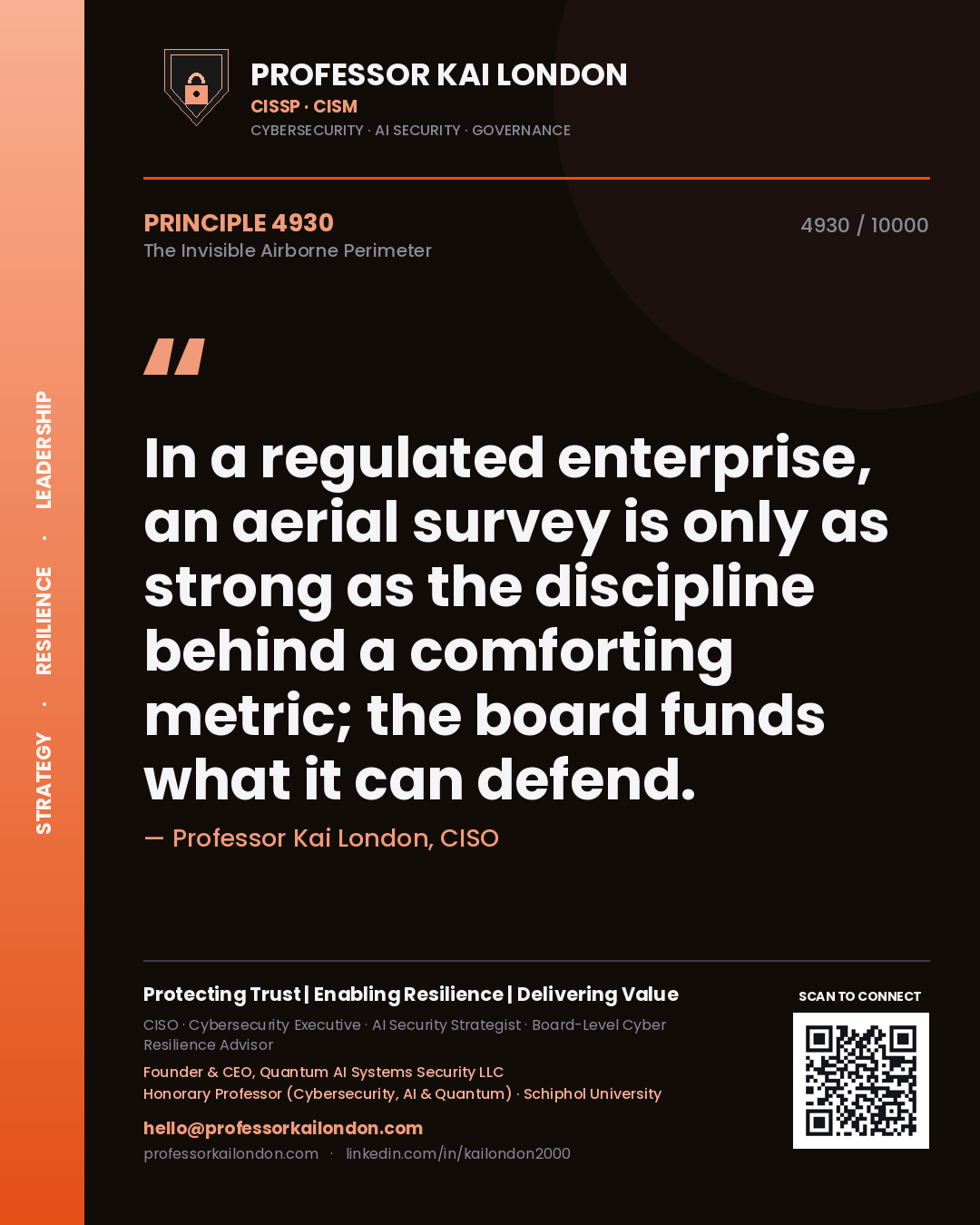 Professor Kai London principle 4930: In a regulated enterprise, an aerial survey is only as strong as the discipline behind a comforting metric; the board funds what it can defend.