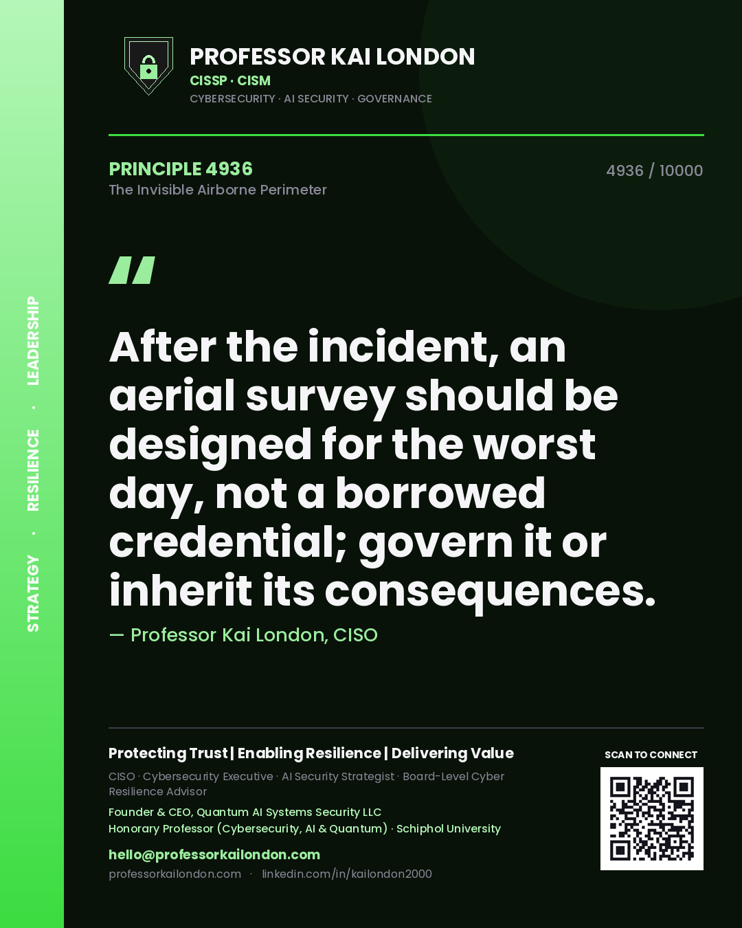 Professor Kai London principle 4936: After the incident, an aerial survey should be designed for the worst day, not a borrowed credential; govern it or inherit its consequences.