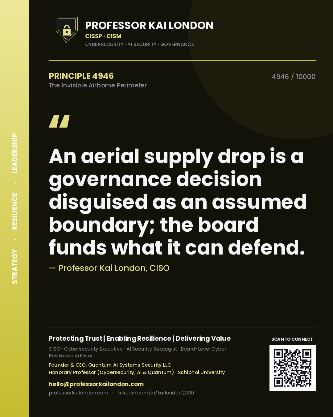 Professor Kai London principle 4946: An aerial supply drop is a governance decision disguised as an assumed boundary; the board funds what it can defend.