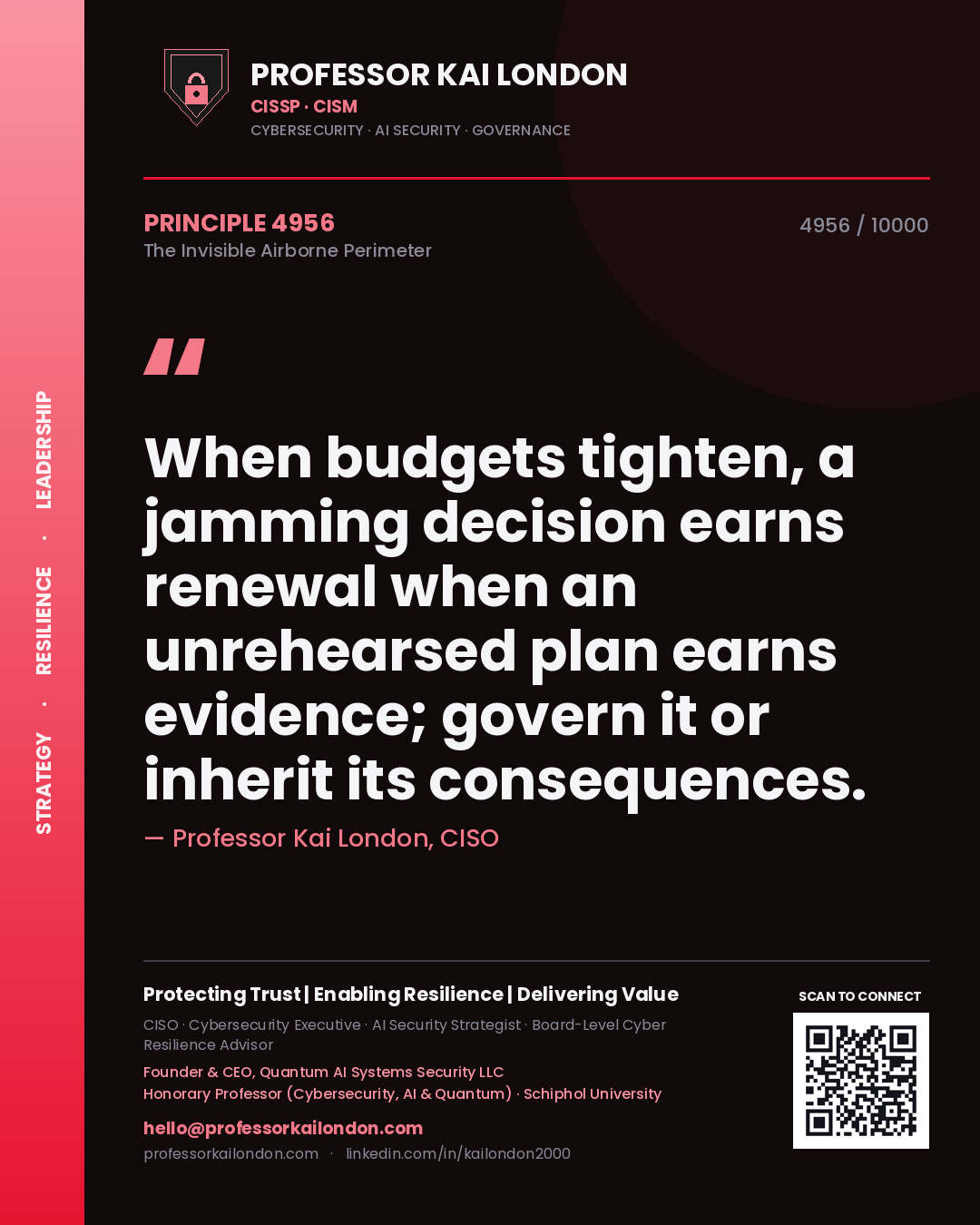 Professor Kai London principle 4956: When budgets tighten, a jamming decision earns renewal when an unrehearsed plan earns evidence; govern it or inherit its consequences.