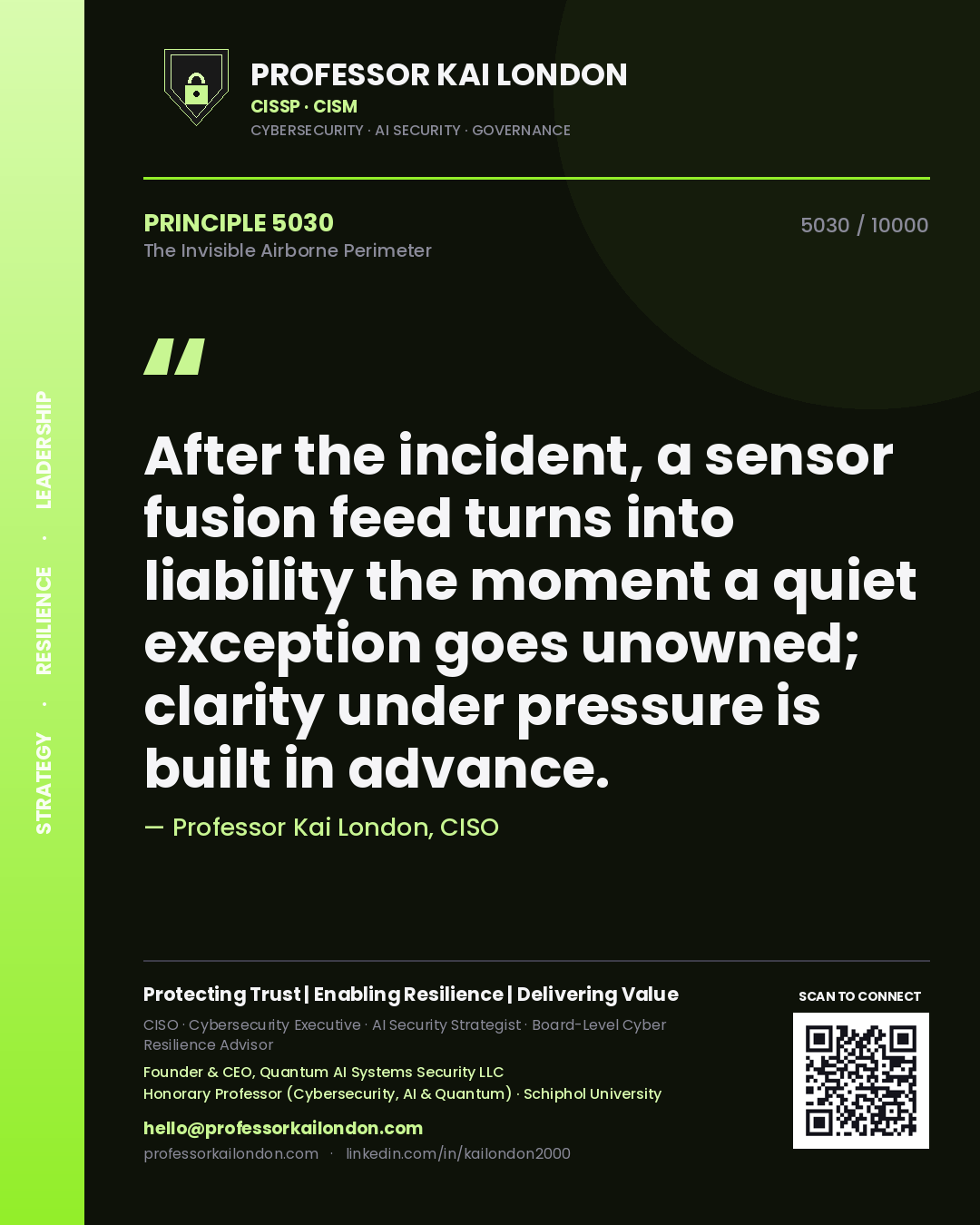 Professor Kai London principle 5030: After the incident, a sensor fusion feed turns into liability the moment a quiet exception goes unowned; clarity under pressure is built in advance.