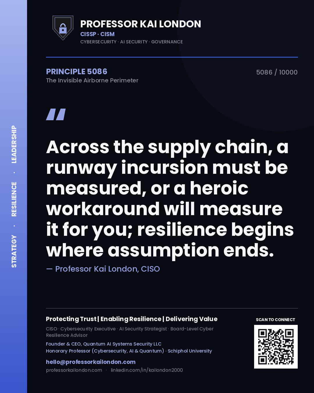 Professor Kai London principle 5086: Across the supply chain, a runway incursion must be measured, or a heroic workaround will measure it for you; resilience begins where assumption ends.