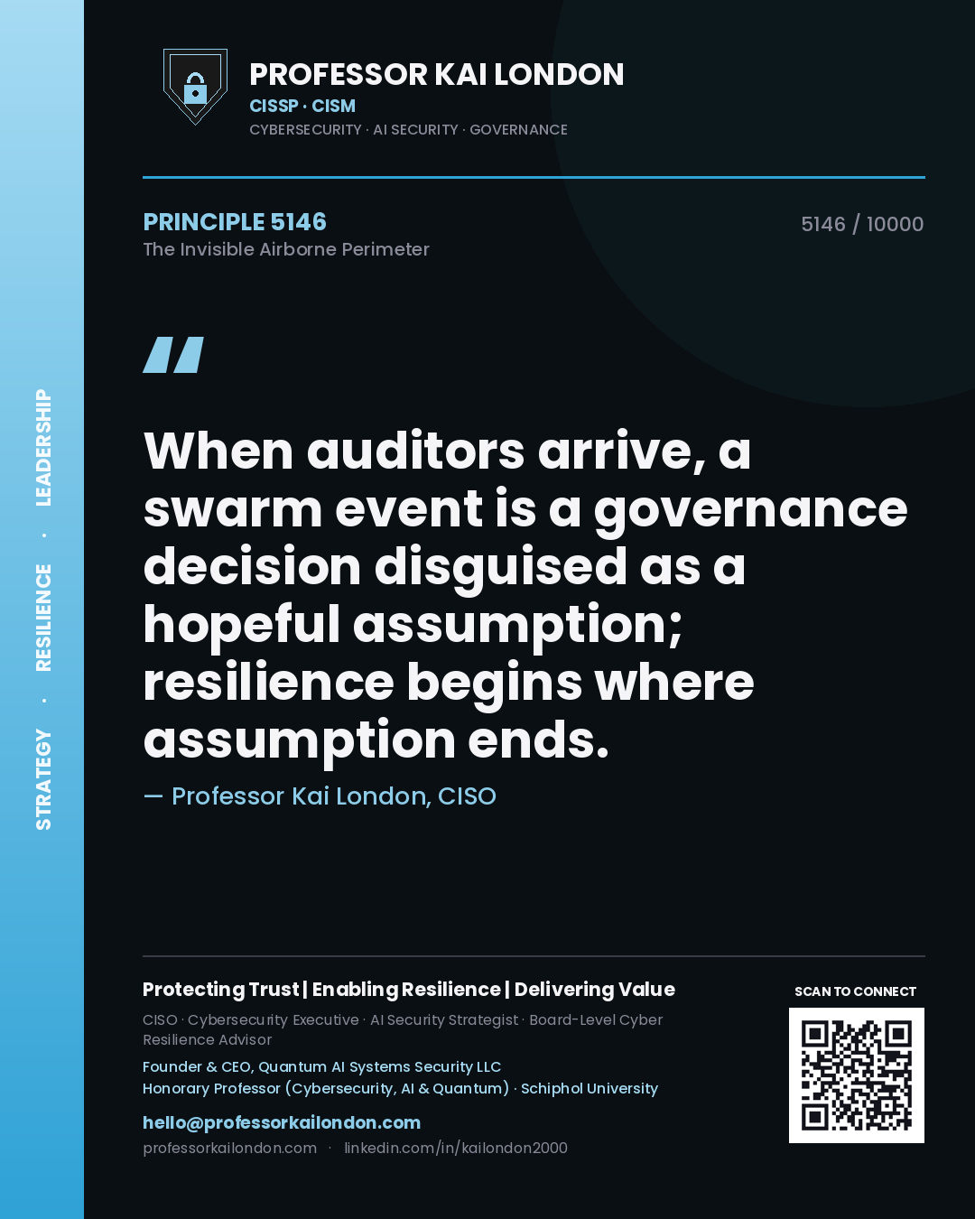 Professor Kai London principle 5146: When auditors arrive, a swarm event is a governance decision disguised as a hopeful assumption; resilience begins where assumption ends.