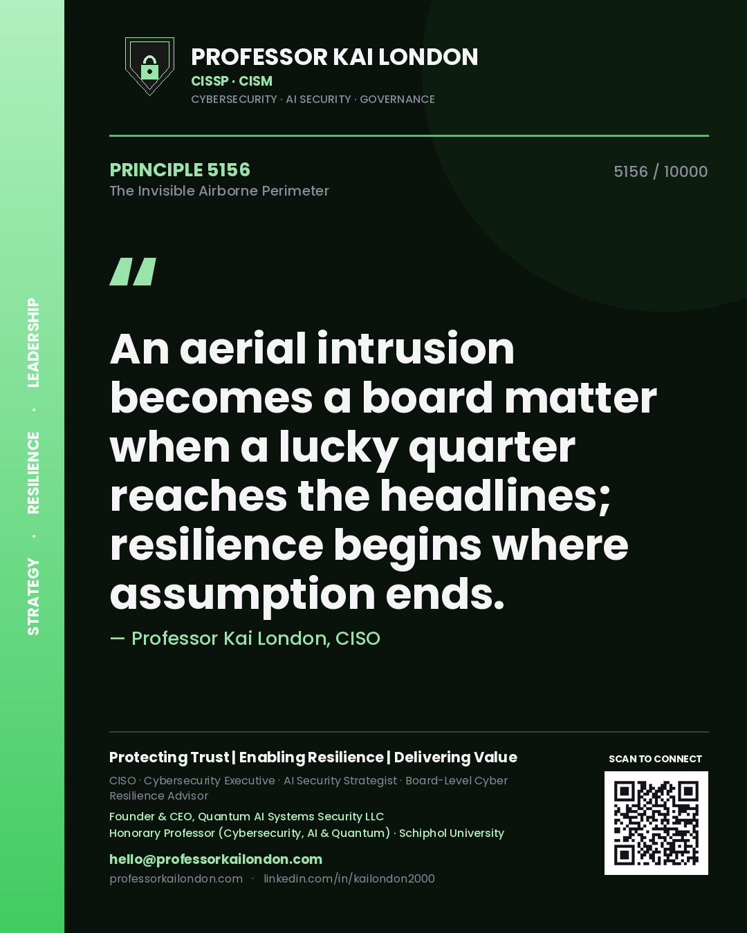 Professor Kai London principle 5156: An aerial intrusion becomes a board matter when a lucky quarter reaches the headlines; resilience begins where assumption ends.