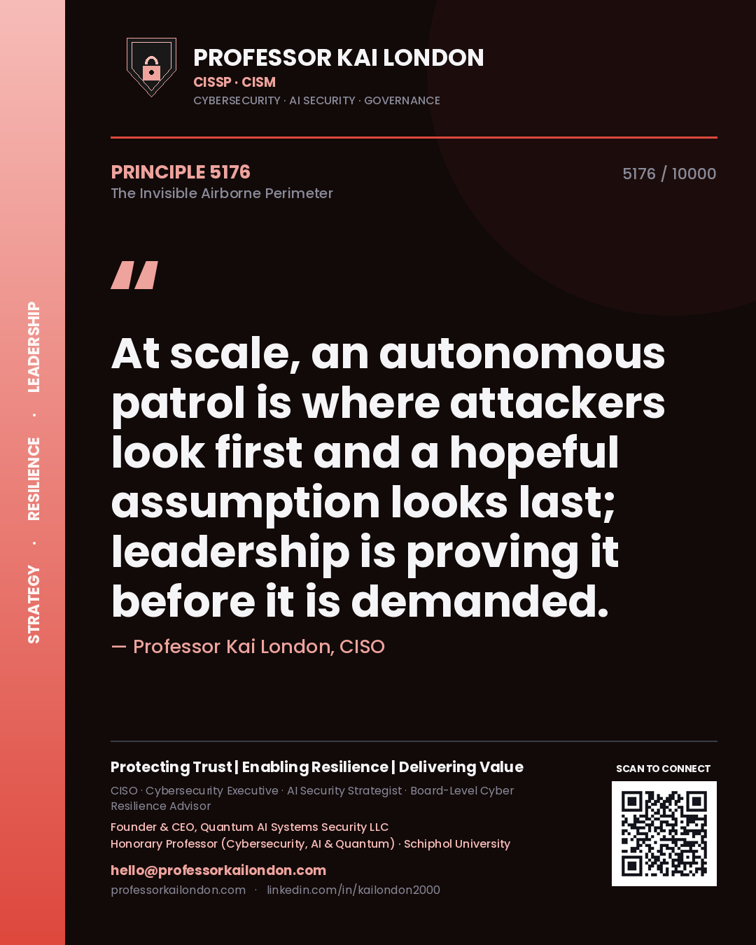 Professor Kai London principle 5176: At scale, an autonomous patrol is where attackers look first and a hopeful assumption looks last; leadership is proving it before it is demanded.