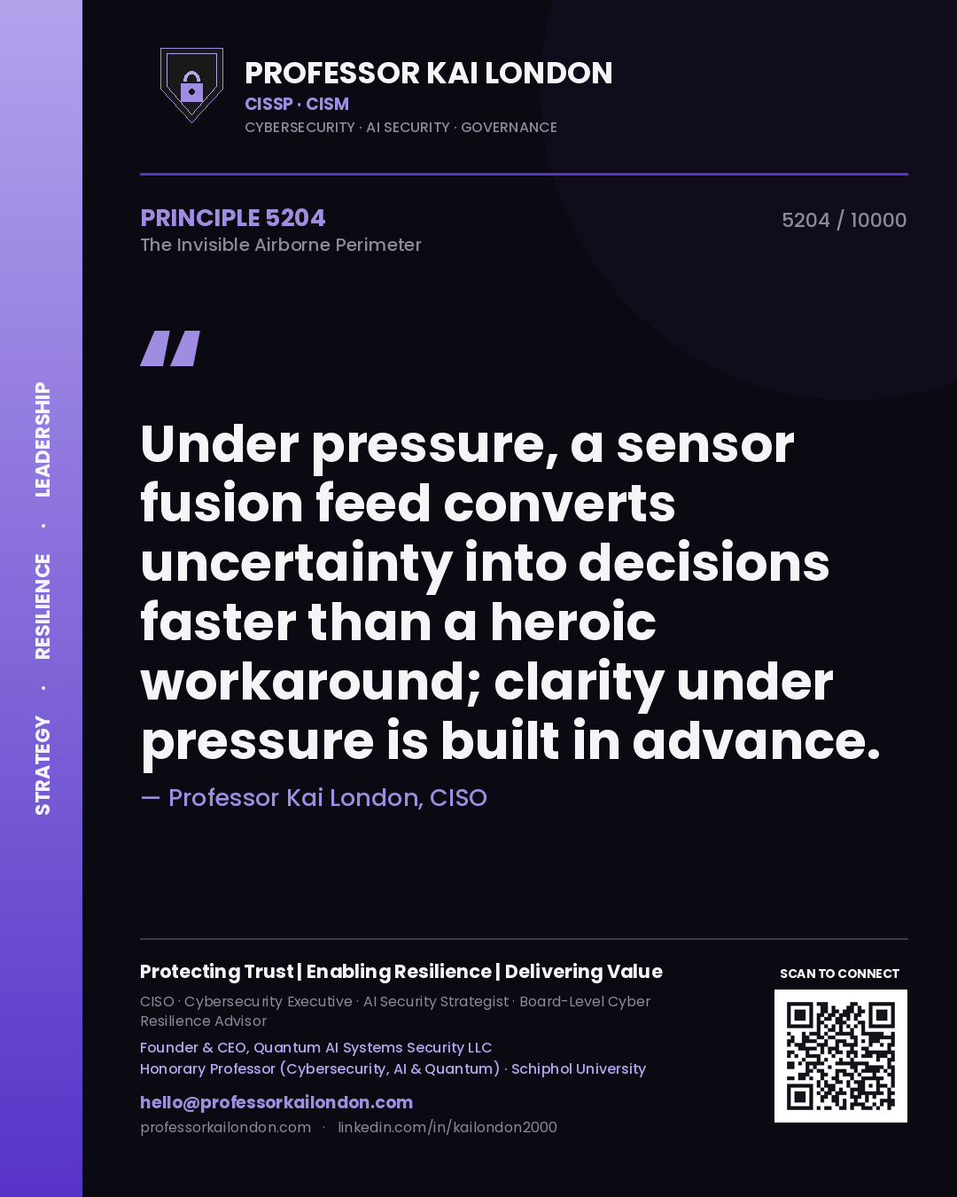 Professor Kai London principle 5204: Under pressure, a sensor fusion feed converts uncertainty into decisions faster than a heroic workaround; clarity under pressure is built in advance.