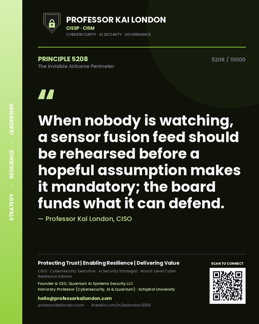 Professor Kai London principle 5208: When nobody is watching, a sensor fusion feed should be rehearsed before a hopeful assumption makes it mandatory; the board funds what it can defend.