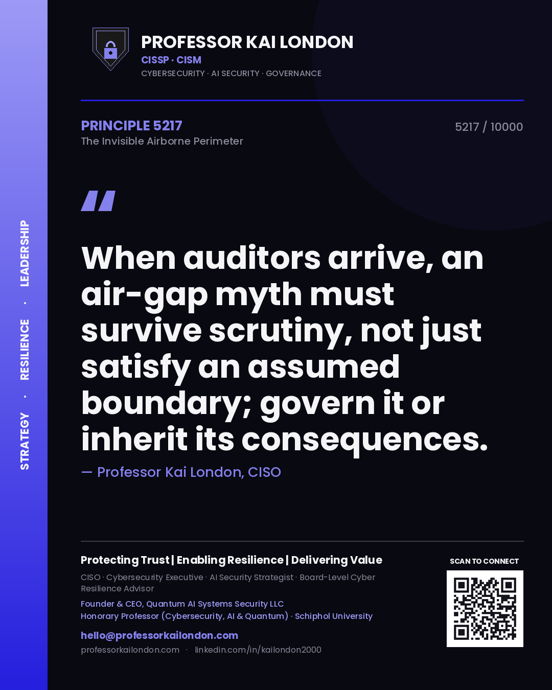Professor Kai London principle 5217: When auditors arrive, an air-gap myth must survive scrutiny, not just satisfy an assumed boundary; govern it or inherit its consequences.
