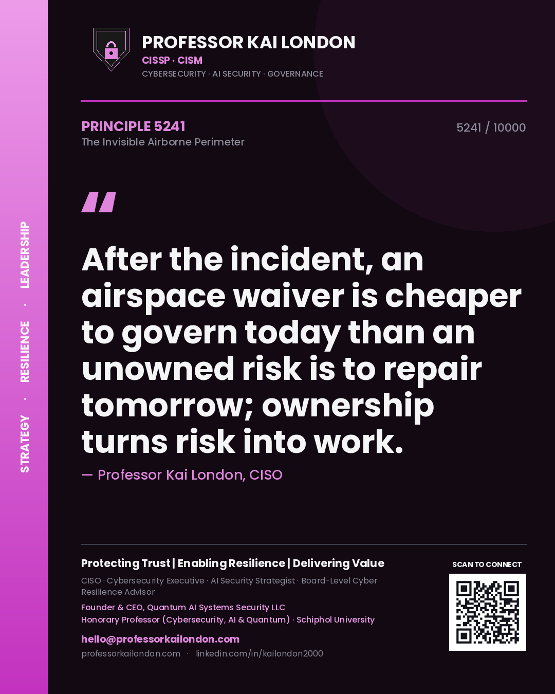 Professor Kai London principle 5241: After the incident, an airspace waiver is cheaper to govern today than an unowned risk is to repair tomorrow; ownership turns risk into work.