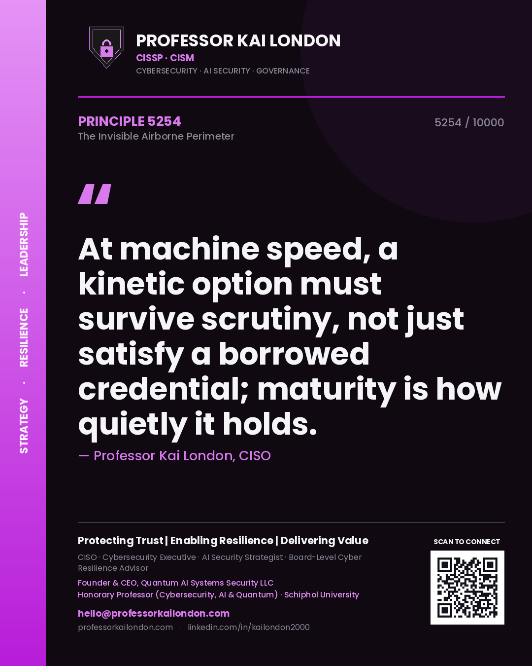 Professor Kai London principle 5254: At machine speed, a kinetic option must survive scrutiny, not just satisfy a borrowed credential; maturity is how quietly it holds.