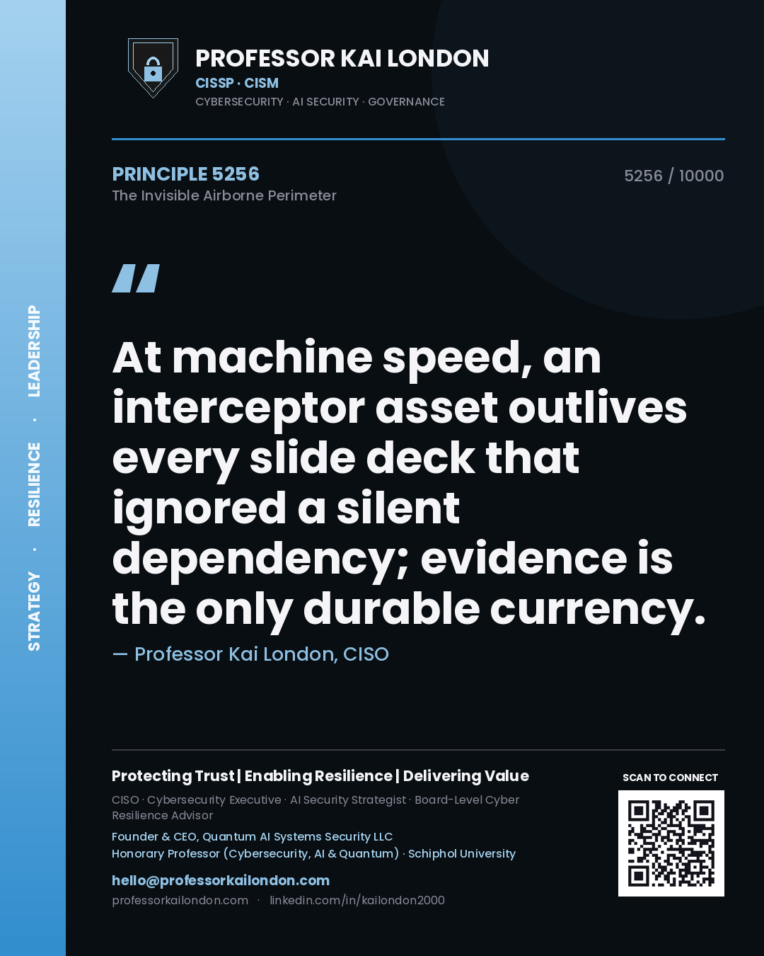 Professor Kai London principle 5256: At machine speed, an interceptor asset outlives every slide deck that ignored a silent dependency; evidence is the only durable currency.