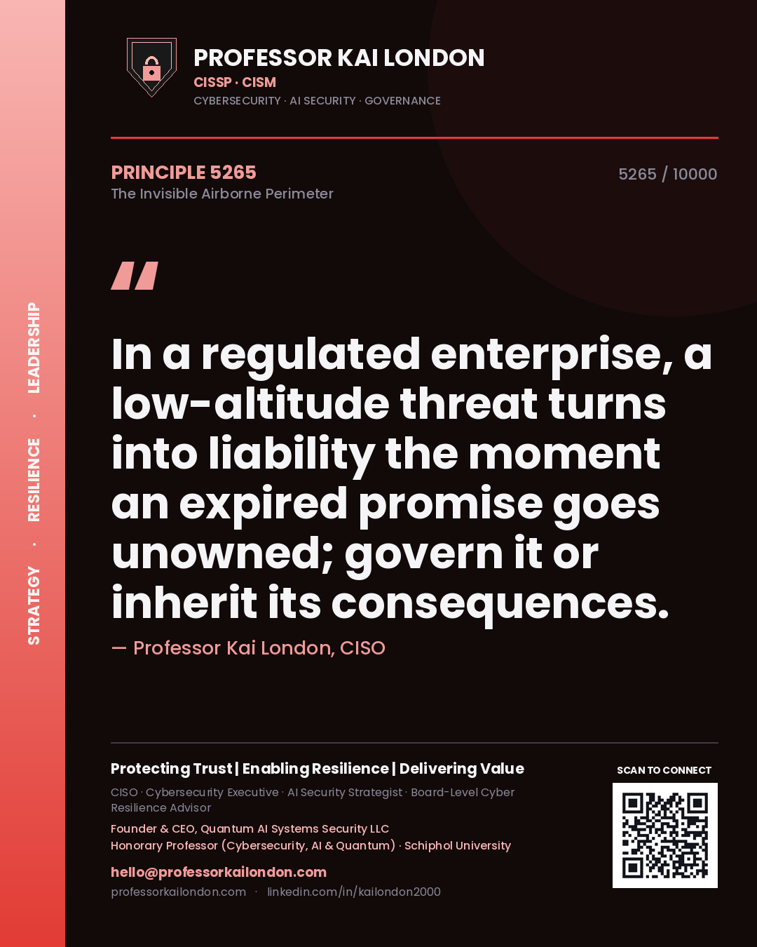 Professor Kai London principle 5265: In a regulated enterprise, a low-altitude threat turns into liability the moment an expired promise goes unowned; govern it or inherit its consequences.