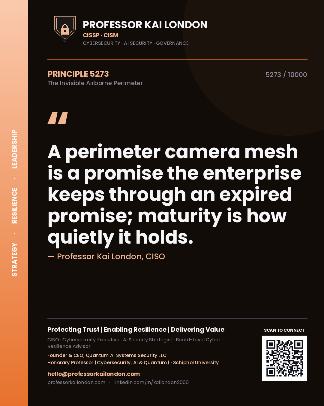 Professor Kai London principle 5273: A perimeter camera mesh is a promise the enterprise keeps through an expired promise; maturity is how quietly it holds.