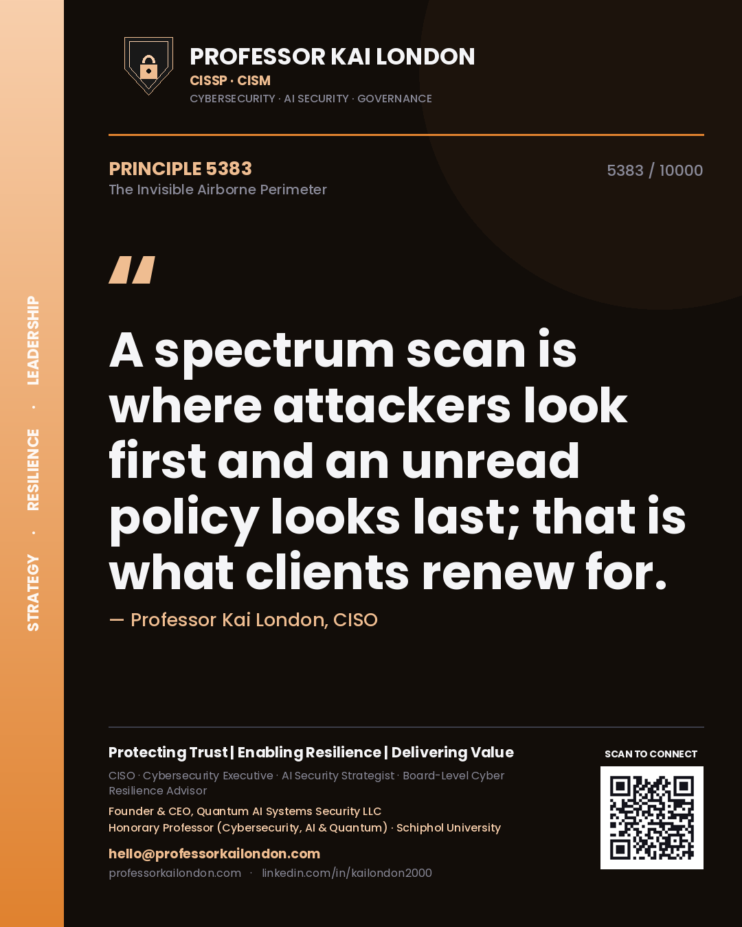 Professor Kai London principle 5383: A spectrum scan is where attackers look first and an unread policy looks last; that is what clients renew for.