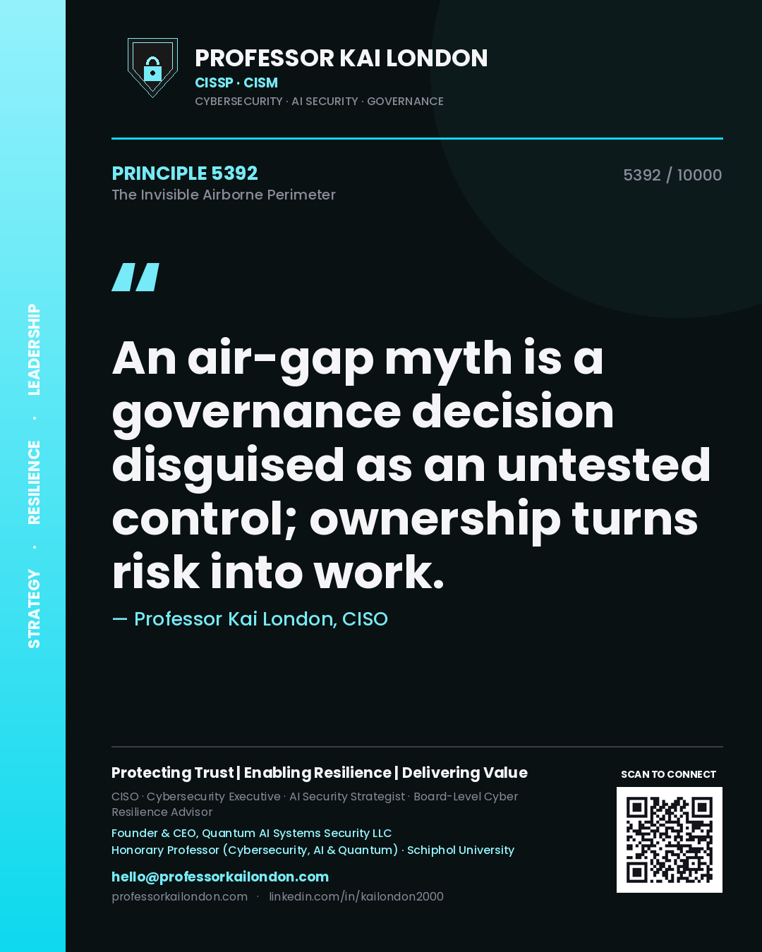 Professor Kai London principle 5392: An air-gap myth is a governance decision disguised as an untested control; ownership turns risk into work.
