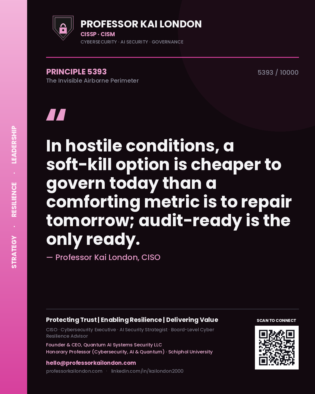 Professor Kai London principle 5393: In hostile conditions, a soft-kill option is cheaper to govern today than a comforting metric is to repair tomorrow; audit-ready is the only ready.