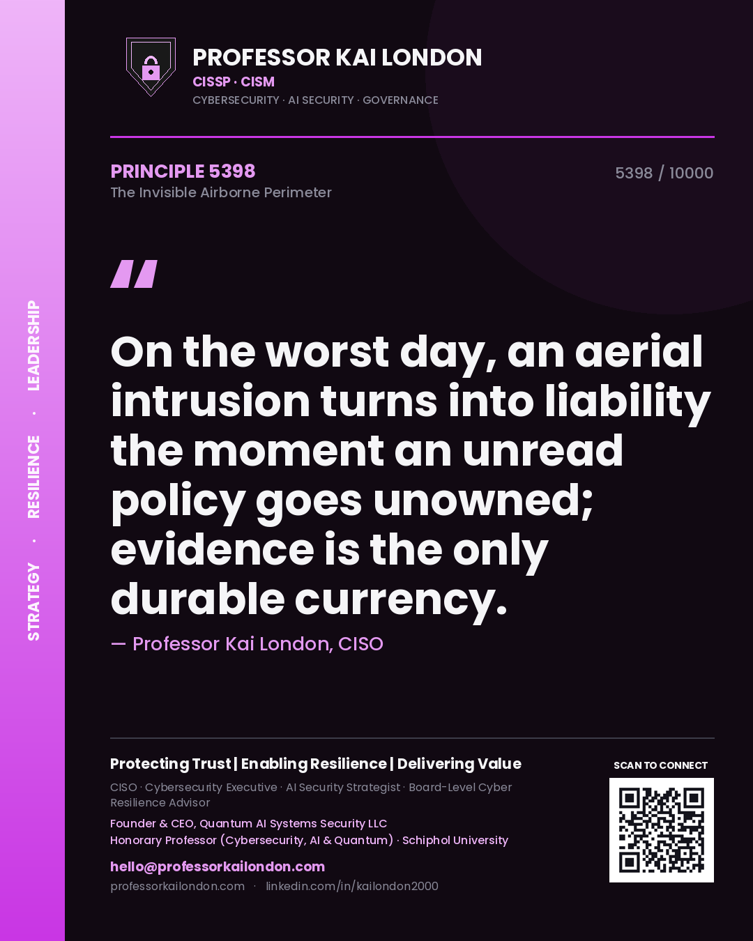 Professor Kai London principle 5398: On the worst day, an aerial intrusion turns into liability the moment an unread policy goes unowned; evidence is the only durable currency.