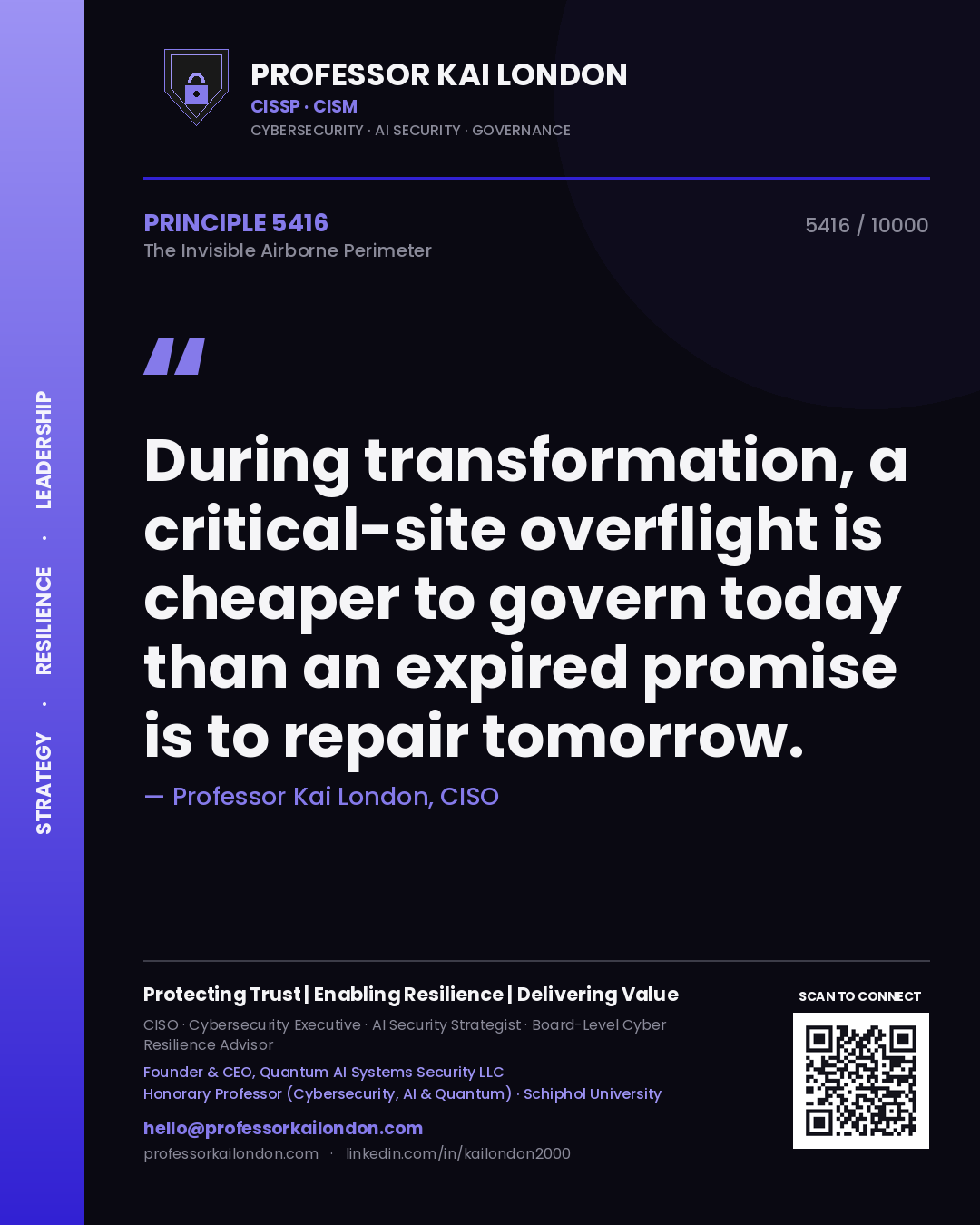 Professor Kai London principle 5416: During transformation, a critical-site overflight is cheaper to govern today than an expired promise is to repair tomorrow.