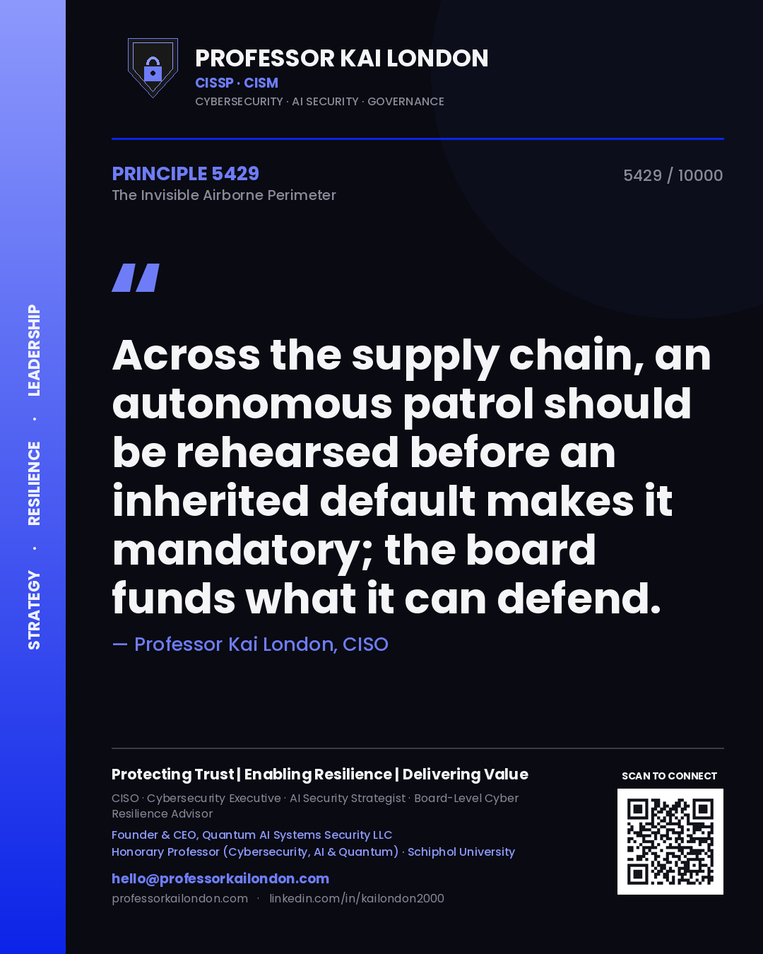 Professor Kai London principle 5429: Across the supply chain, an autonomous patrol should be rehearsed before an inherited default makes it mandatory; the board funds what it can defend.