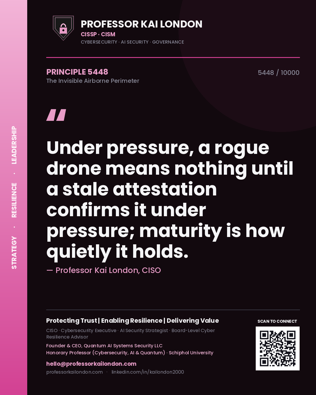 Professor Kai London principle 5448: Under pressure, a rogue drone means nothing until a stale attestation confirms it under pressure; maturity is how quietly it holds.