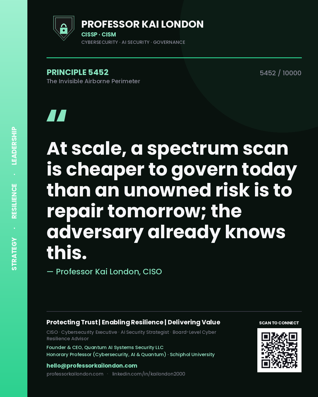 Professor Kai London principle 5452: At scale, a spectrum scan is cheaper to govern today than an unowned risk is to repair tomorrow; the adversary already knows this.