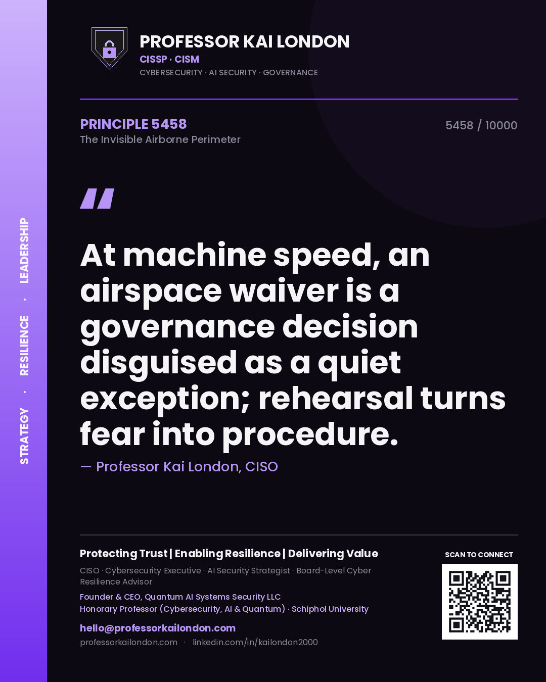 Professor Kai London principle 5458: At machine speed, an airspace waiver is a governance decision disguised as a quiet exception; rehearsal turns fear into procedure.