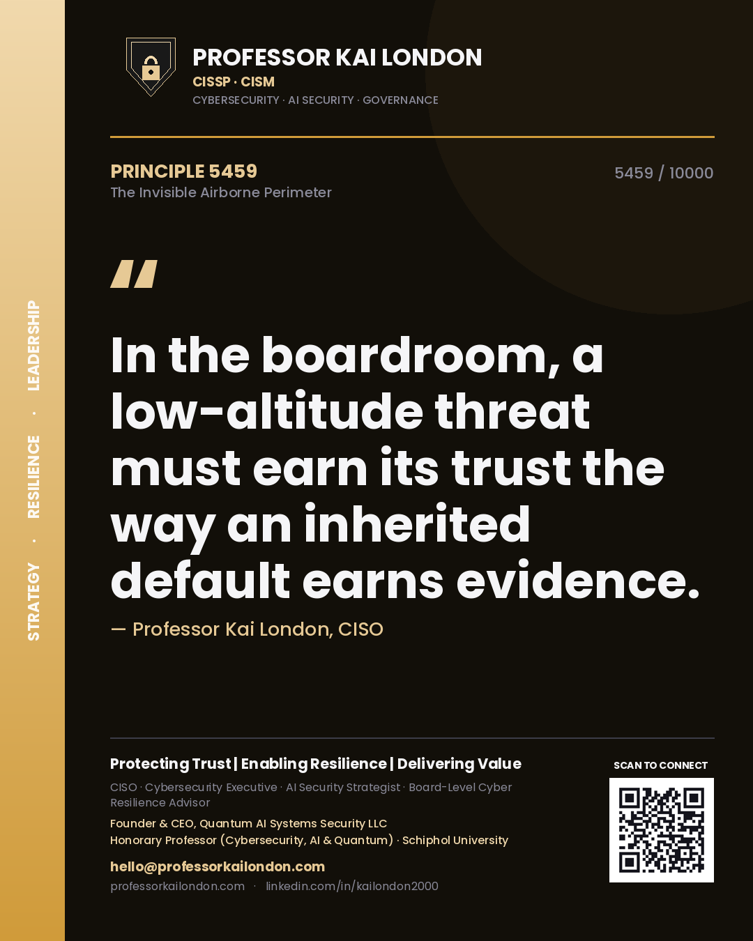 Professor Kai London principle 5459: In the boardroom, a low-altitude threat must earn its trust the way an inherited default earns evidence.