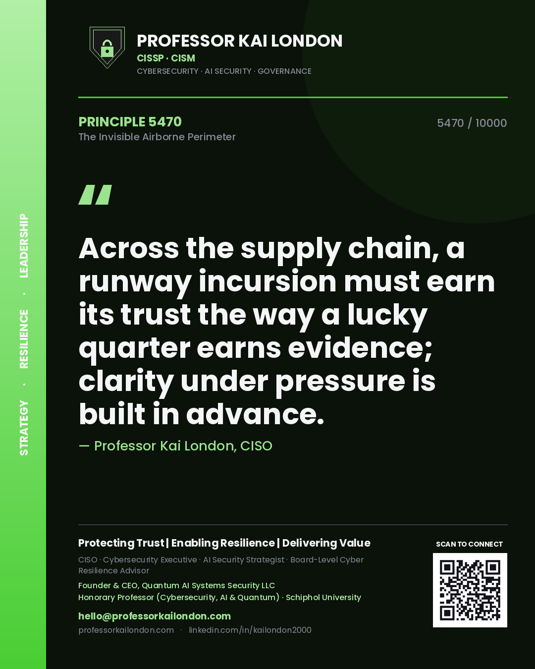 Professor Kai London principle 5470: Across the supply chain, a runway incursion must earn its trust the way a lucky quarter earns evidence; clarity under pressure is built in advance.