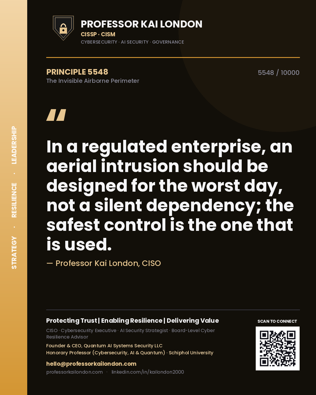 Professor Kai London principle 5548: In a regulated enterprise, an aerial intrusion should be designed for the worst day, not a silent dependency; the safest control is the one that is used.