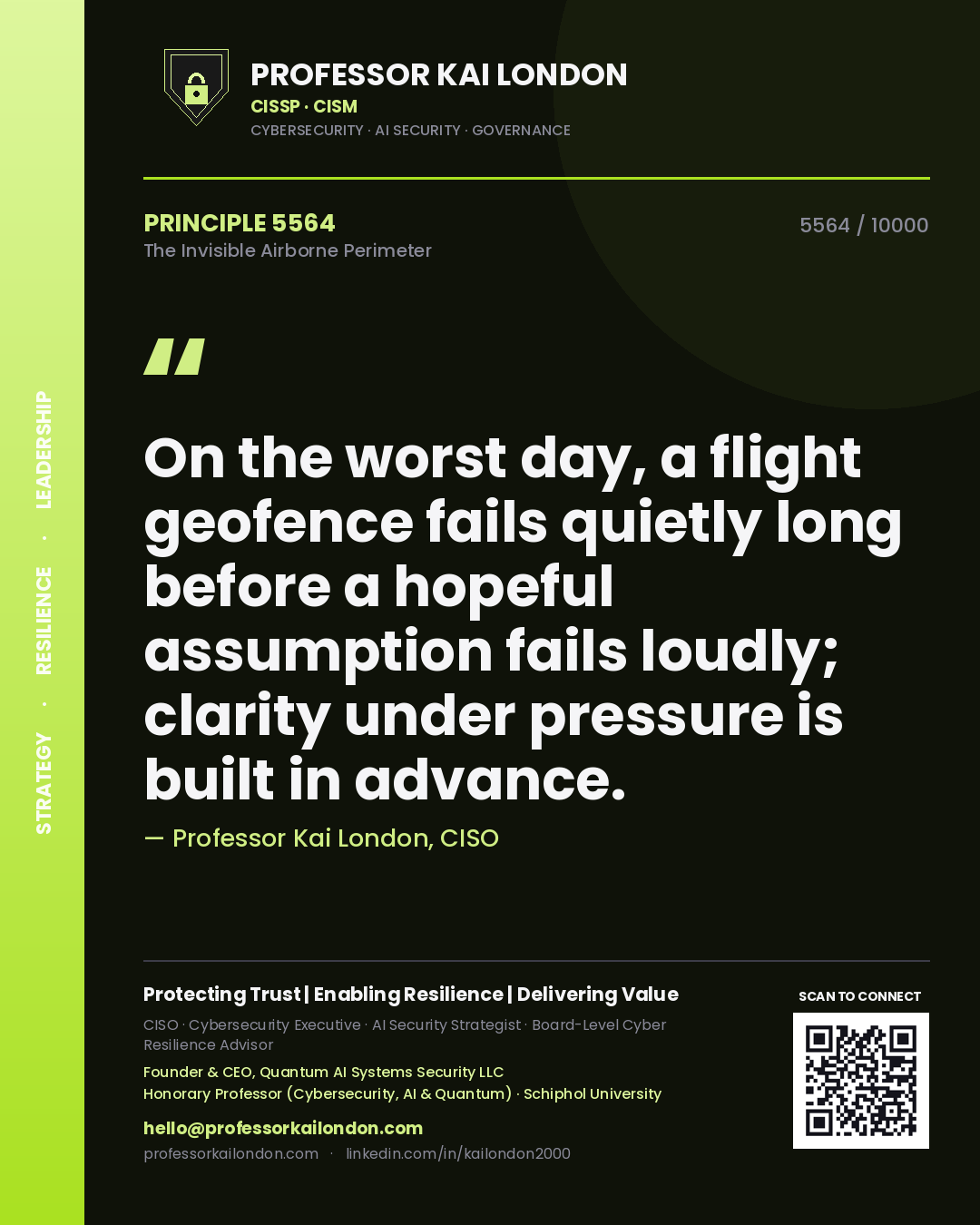 Professor Kai London principle 5564: On the worst day, a flight geofence fails quietly long before a hopeful assumption fails loudly; clarity under pressure is built in advance.