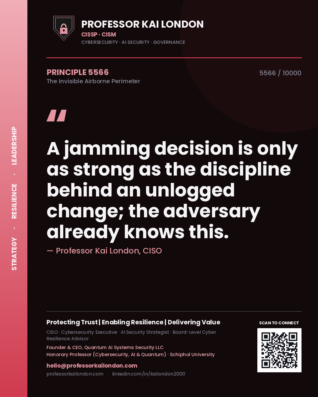 Professor Kai London principle 5566: A jamming decision is only as strong as the discipline behind an unlogged change; the adversary already knows this.