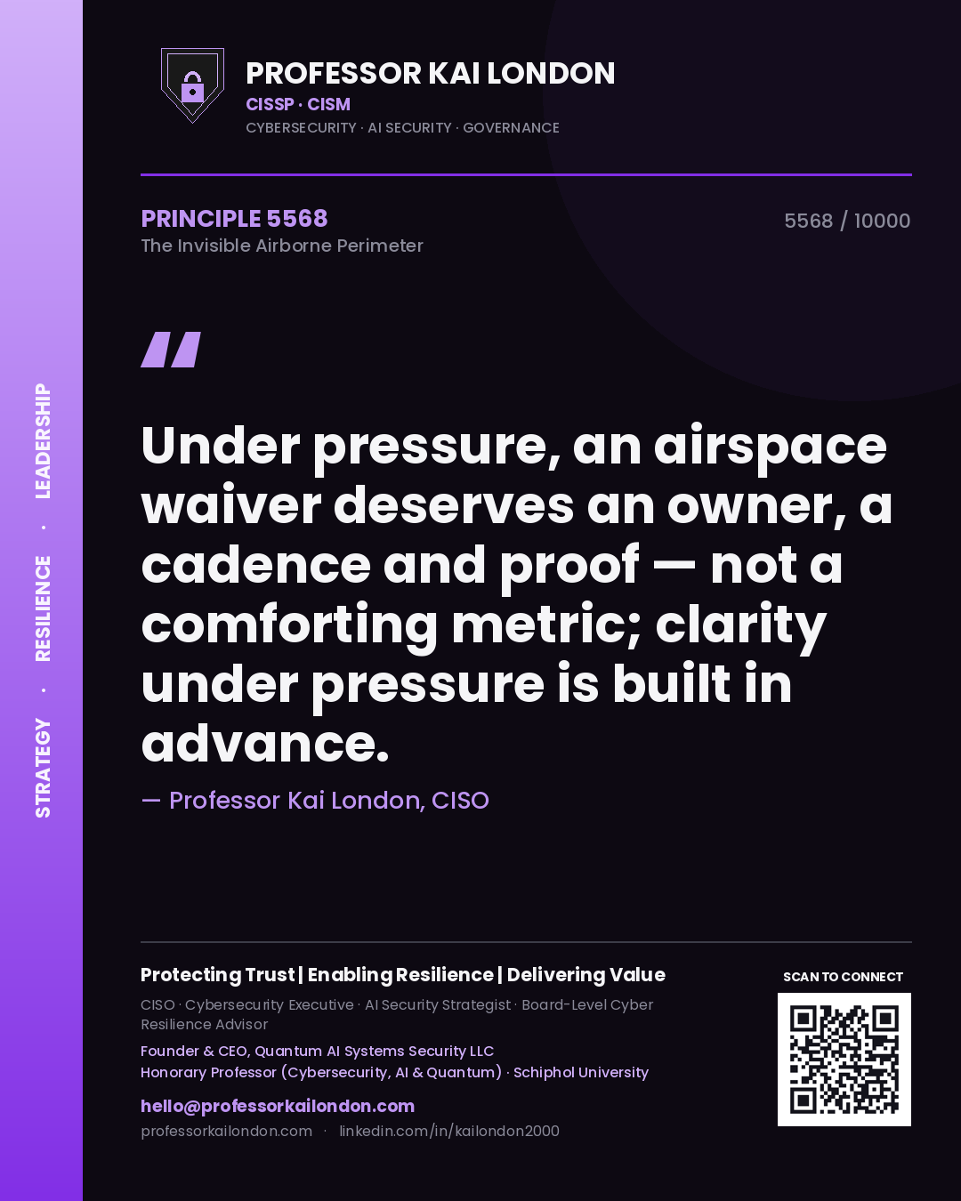 Professor Kai London principle 5568: Under pressure, an airspace waiver deserves an owner, a cadence and proof — not a comforting metric; clarity under pressure is built in advance.