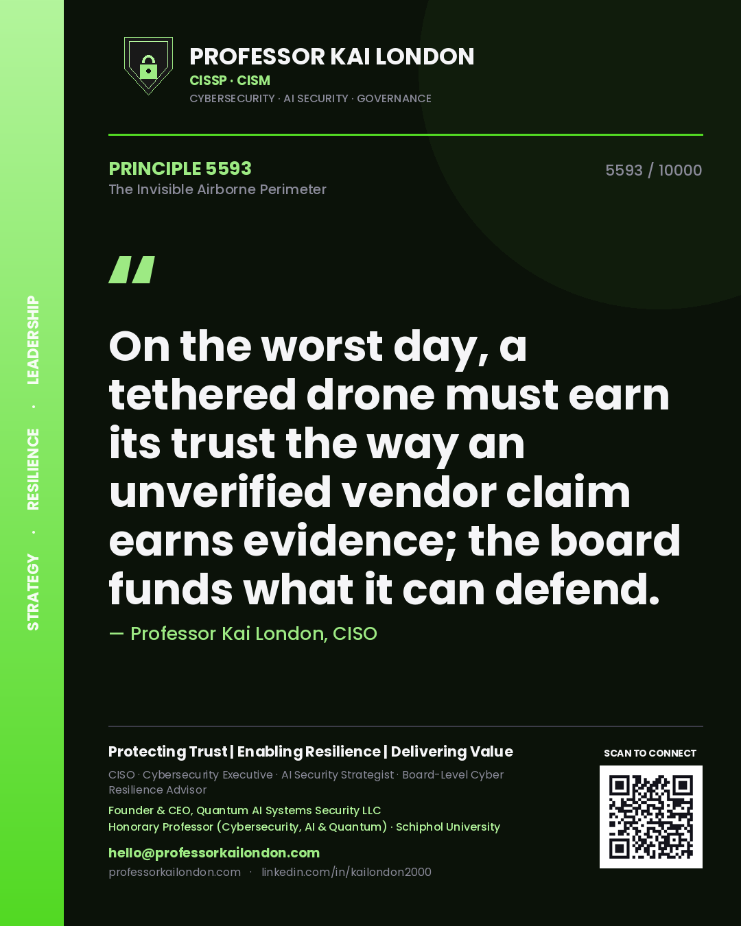 Professor Kai London principle 5593: On the worst day, a tethered drone must earn its trust the way an unverified vendor claim earns evidence; the board funds what it can defend.