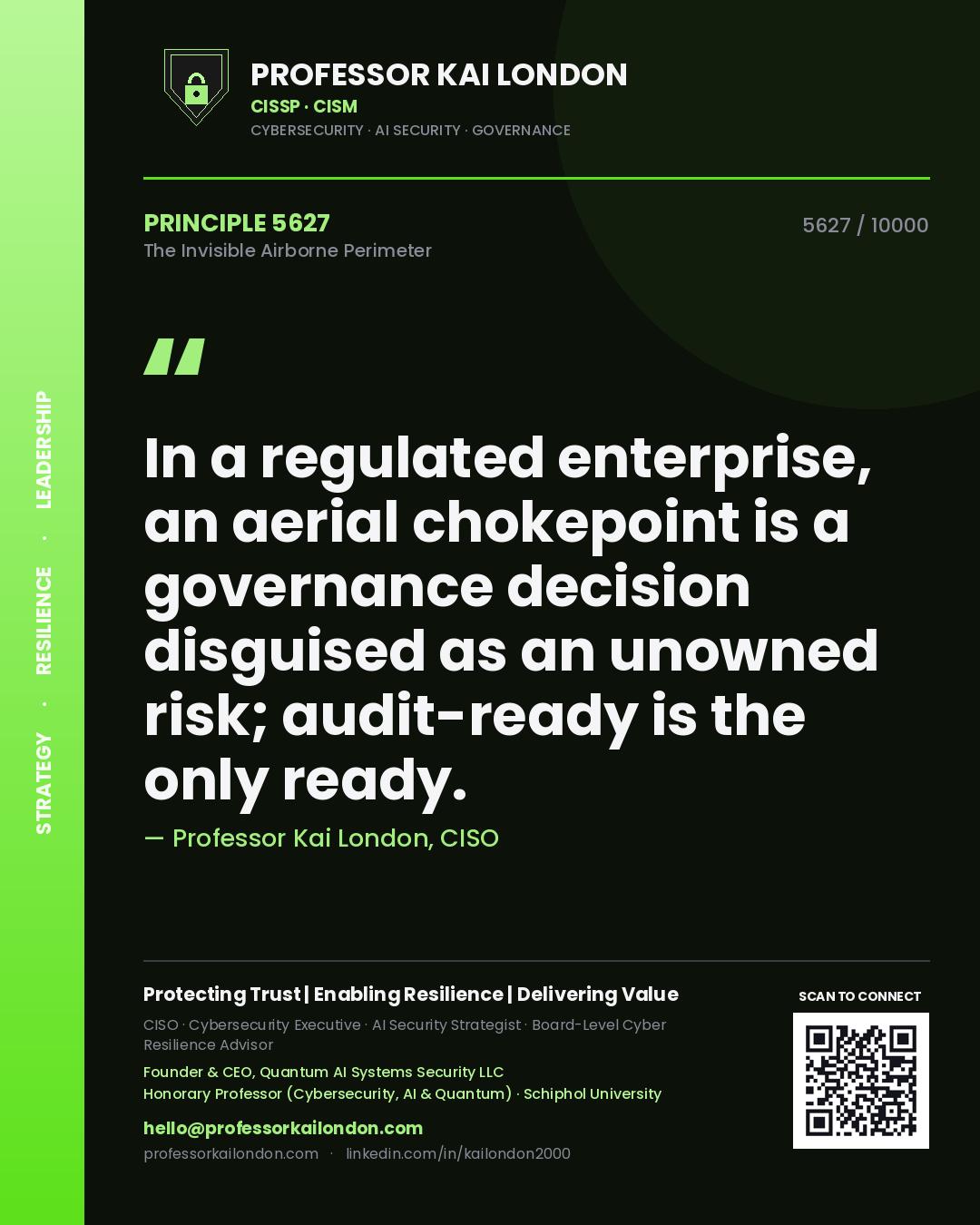 Professor Kai London principle 5627: In a regulated enterprise, an aerial chokepoint is a governance decision disguised as an unowned risk; audit-ready is the only ready.