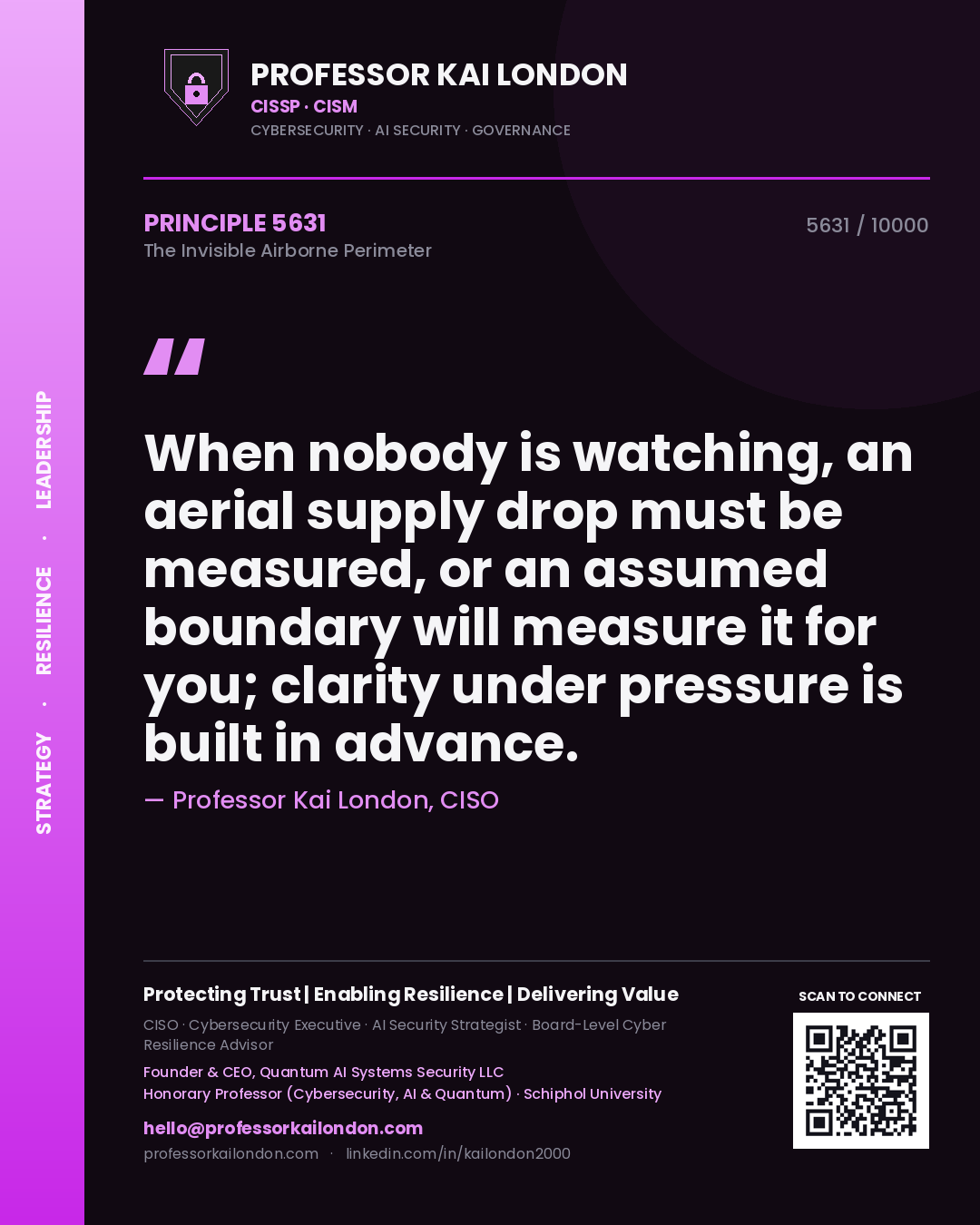 Professor Kai London principle 5631: When nobody is watching, an aerial supply drop must be measured, or an assumed boundary will measure it for you; clarity under pressure is built in advance.