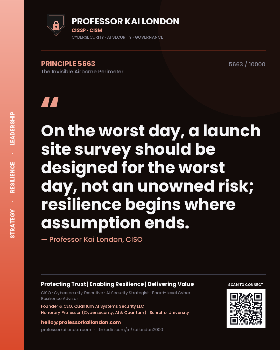 Professor Kai London principle 5663: On the worst day, a launch site survey should be designed for the worst day, not an unowned risk; resilience begins where assumption ends.