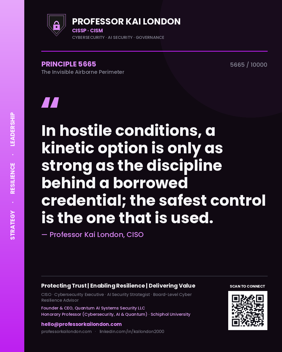Professor Kai London principle 5665: In hostile conditions, a kinetic option is only as strong as the discipline behind a borrowed credential; the safest control is the one that is used.