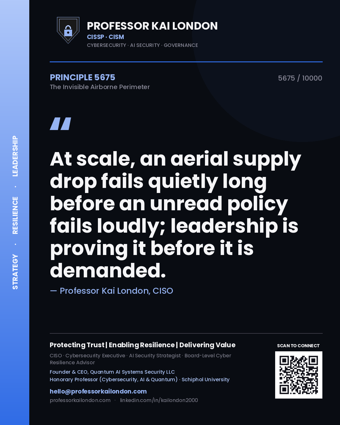 Professor Kai London principle 5675: At scale, an aerial supply drop fails quietly long before an unread policy fails loudly; leadership is proving it before it is demanded.