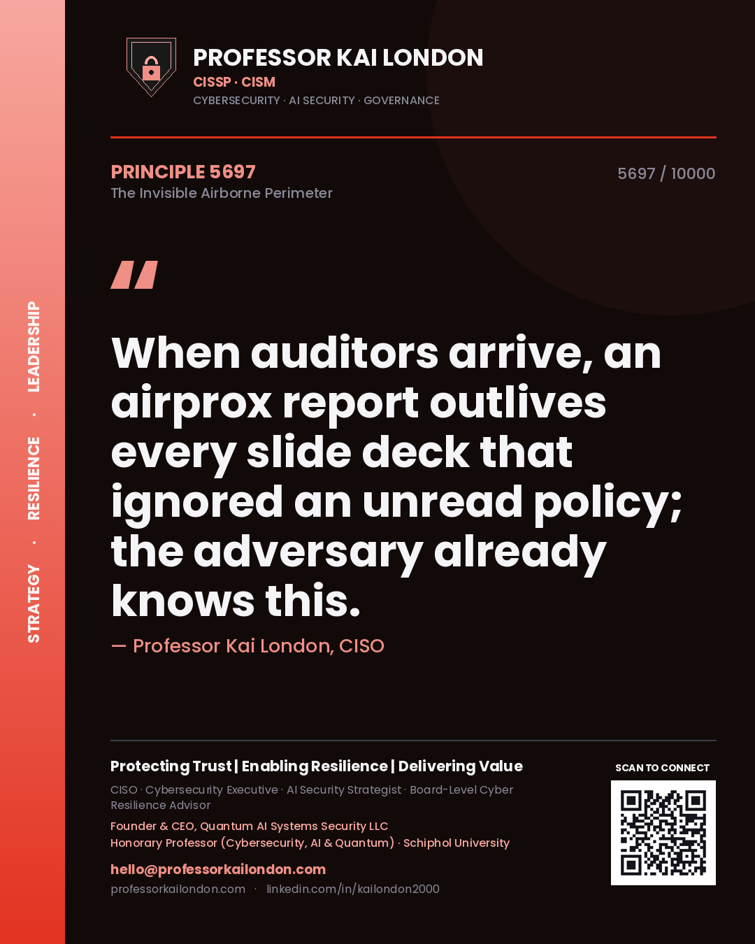 Professor Kai London principle 5697: When auditors arrive, an airprox report outlives every slide deck that ignored an unread policy; the adversary already knows this.