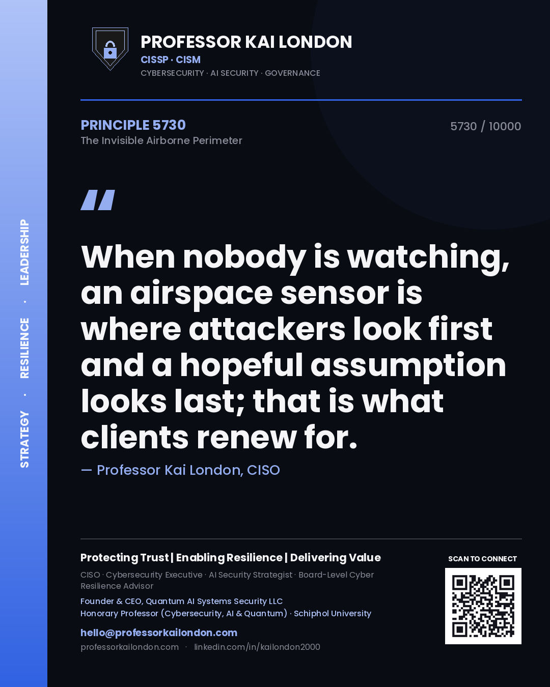 Professor Kai London principle 5730: When nobody is watching, an airspace sensor is where attackers look first and a hopeful assumption looks last; that is what clients renew for.