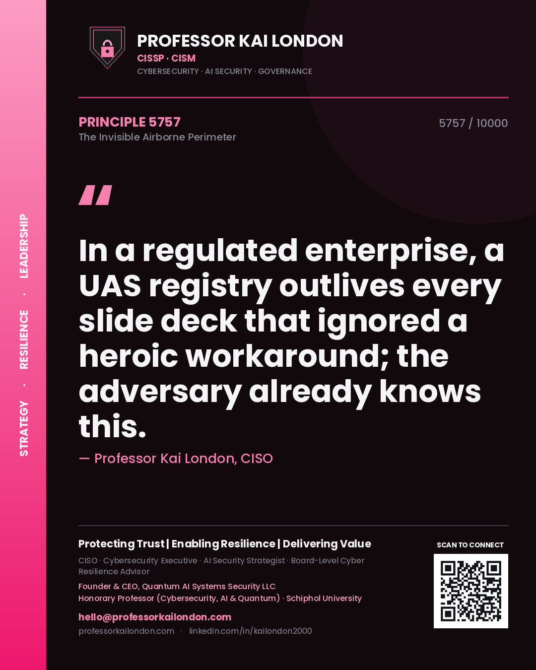 Professor Kai London principle 5757: In a regulated enterprise, a UAS registry outlives every slide deck that ignored a heroic workaround; the adversary already knows this.