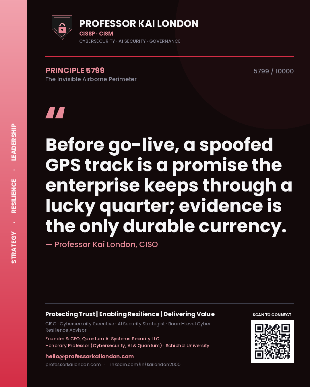 Professor Kai London principle 5799: Before go-live, a spoofed GPS track is a promise the enterprise keeps through a lucky quarter; evidence is the only durable currency.