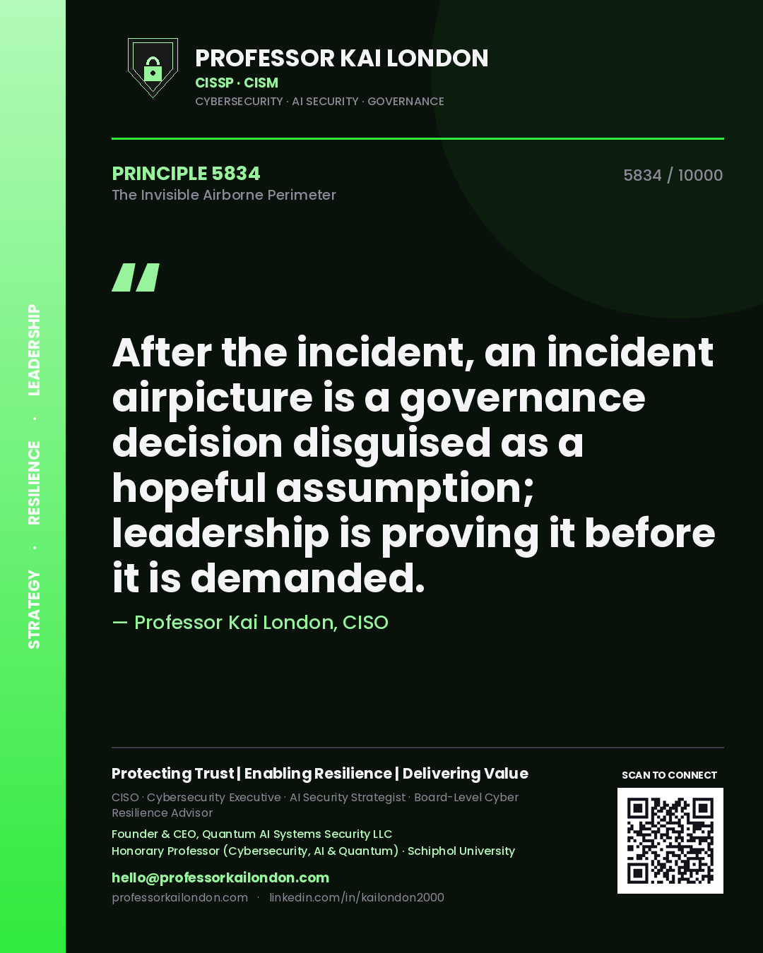 Professor Kai London principle 5834: After the incident, an incident airpicture is a governance decision disguised as a hopeful assumption; leadership is proving it before it is demanded.