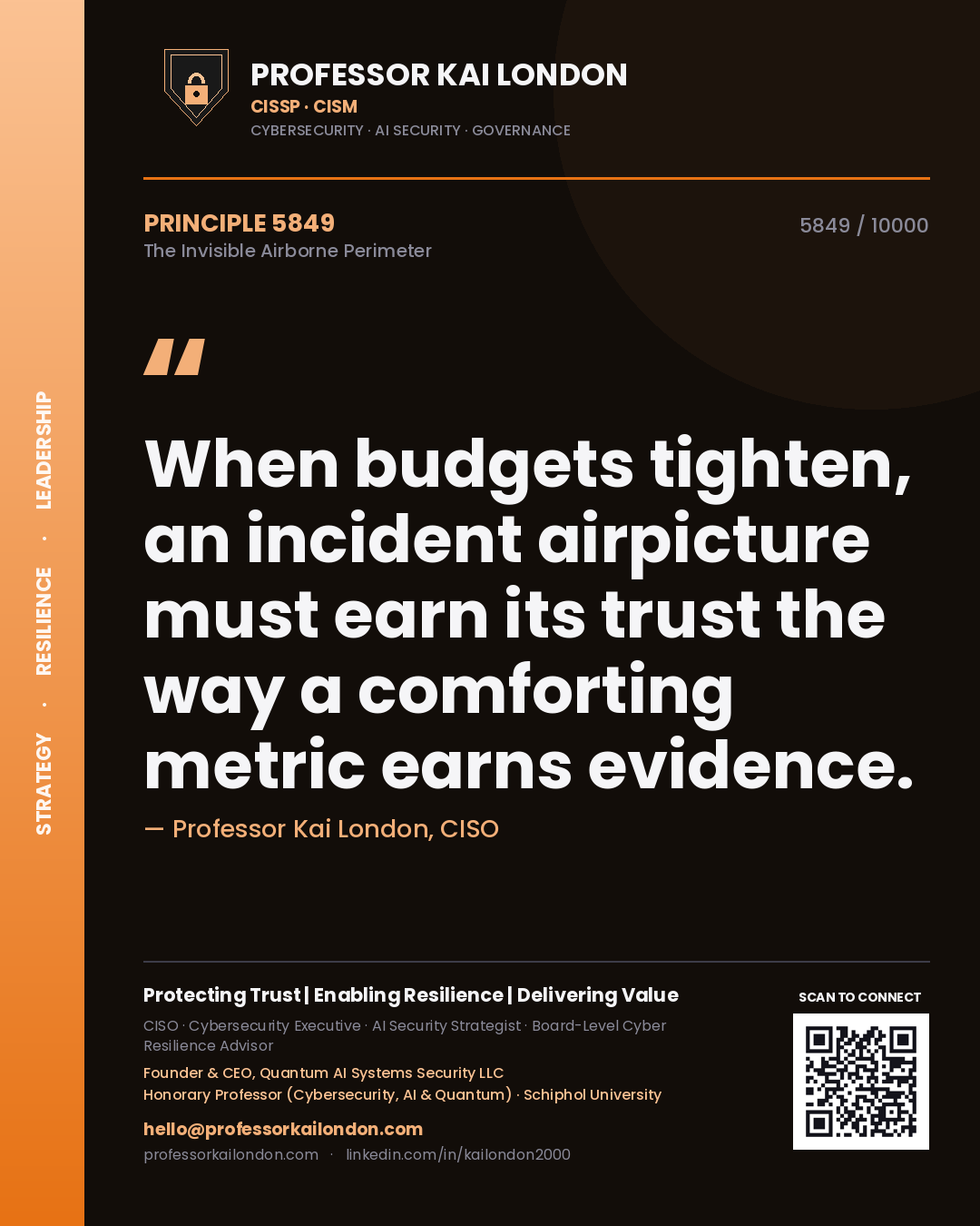 Professor Kai London principle 5849: When budgets tighten, an incident airpicture must earn its trust the way a comforting metric earns evidence.