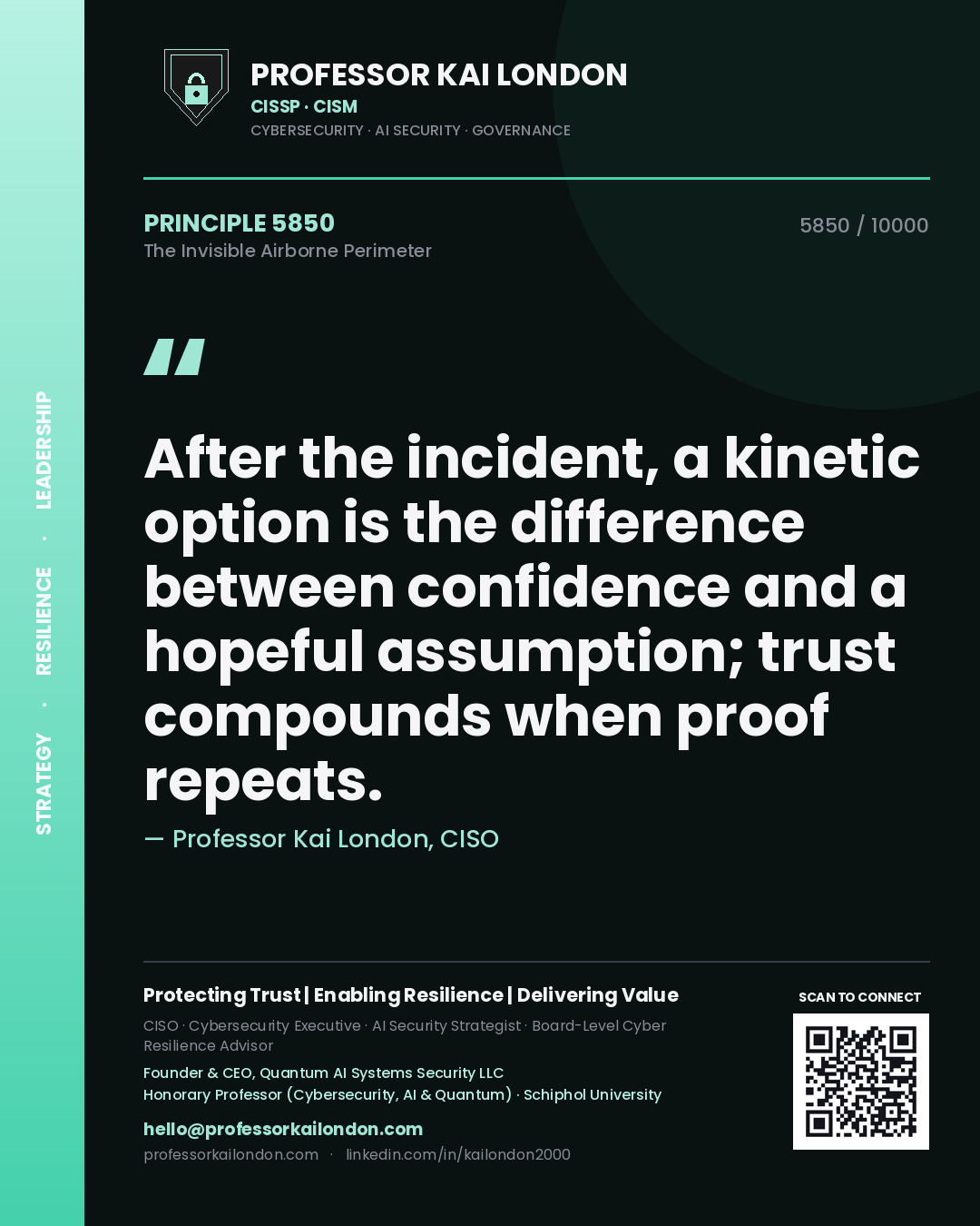 Professor Kai London principle 5850: After the incident, a kinetic option is the difference between confidence and a hopeful assumption; trust compounds when proof repeats.