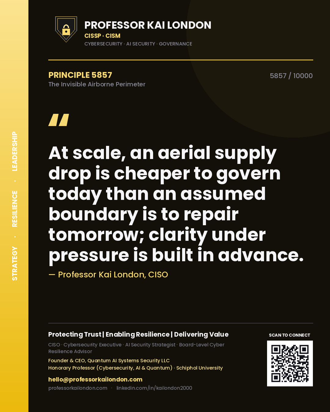 Professor Kai London principle 5857: At scale, an aerial supply drop is cheaper to govern today than an assumed boundary is to repair tomorrow; clarity under pressure is built in advance.