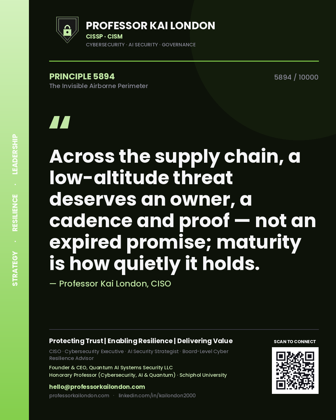 Professor Kai London principle 5894: Across the supply chain, a low-altitude threat deserves an owner, a cadence and proof — not an expired promise; maturity is how quietly it holds.