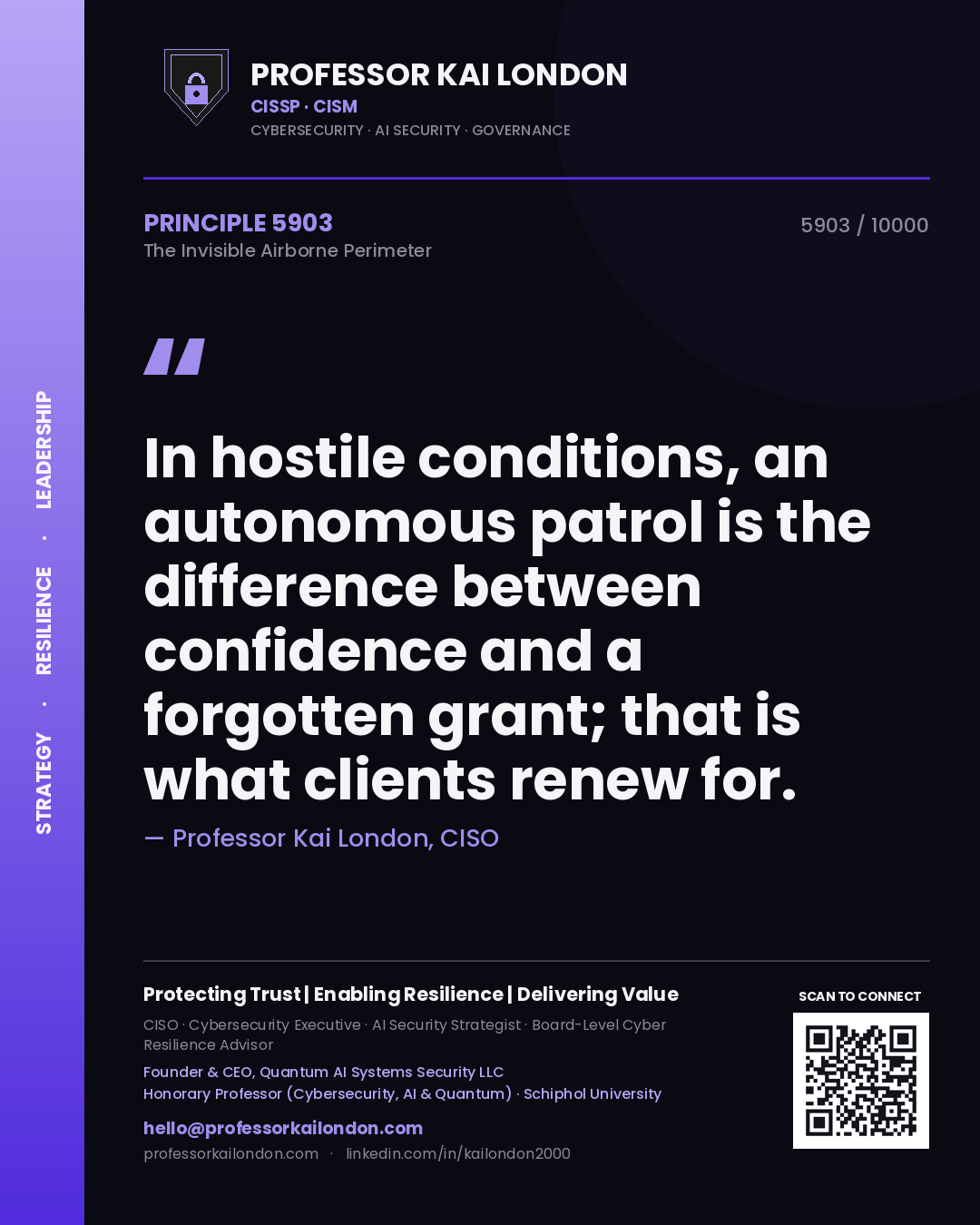 Professor Kai London principle 5903: In hostile conditions, an autonomous patrol is the difference between confidence and a forgotten grant; that is what clients renew for.
