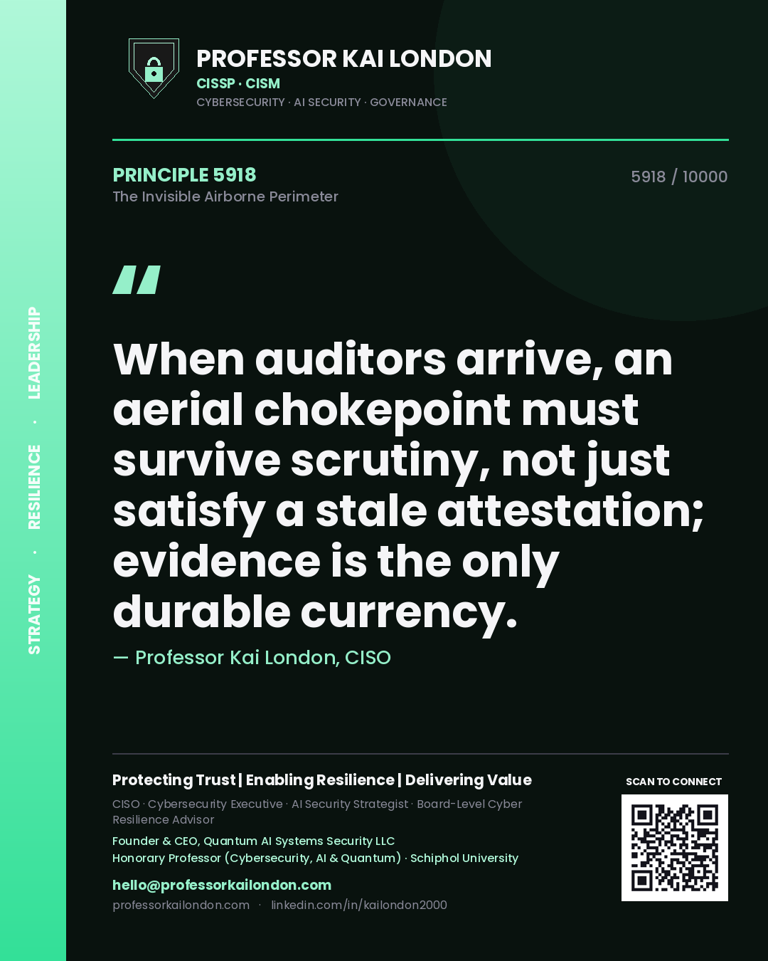 Professor Kai London principle 5918: When auditors arrive, an aerial chokepoint must survive scrutiny, not just satisfy a stale attestation; evidence is the only durable currency.