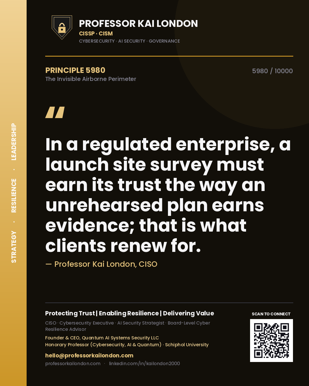 Professor Kai London principle 5980: In a regulated enterprise, a launch site survey must earn its trust the way an unrehearsed plan earns evidence; that is what clients renew for.